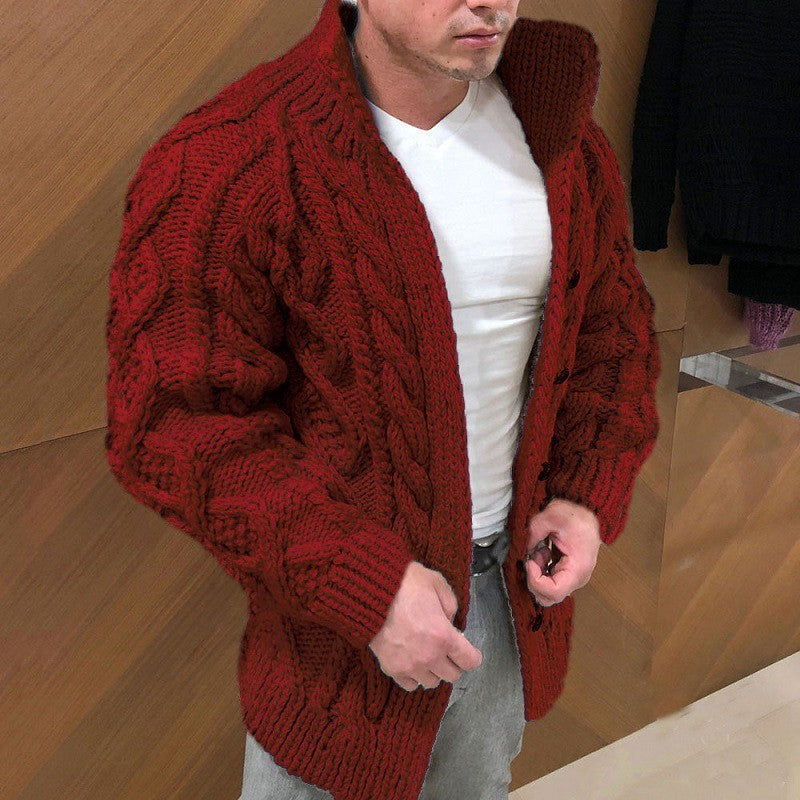 New Men&#039;s Sweater Popular Cardigan Heavy-Duty Long-Sleeved Stand-Up Collar Cable Jacquard Casual Men&#039;s Clothing