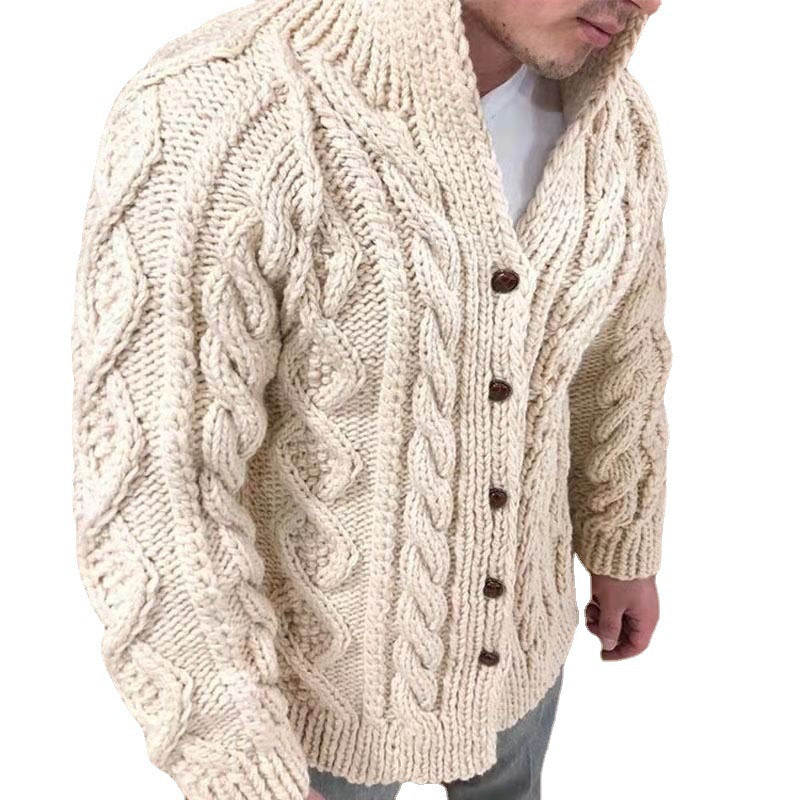 New Men&#039;s Sweater Popular Cardigan Heavy-Duty Long-Sleeved Stand-Up Collar Cable Jacquard Casual Men&#039;s Clothing