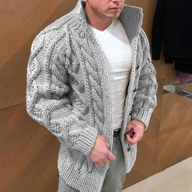 New Men&#039;s Sweater Popular Cardigan Heavy-Duty Long-Sleeved Stand-Up Collar Cable Jacquard Casual Men&#039;s Clothing